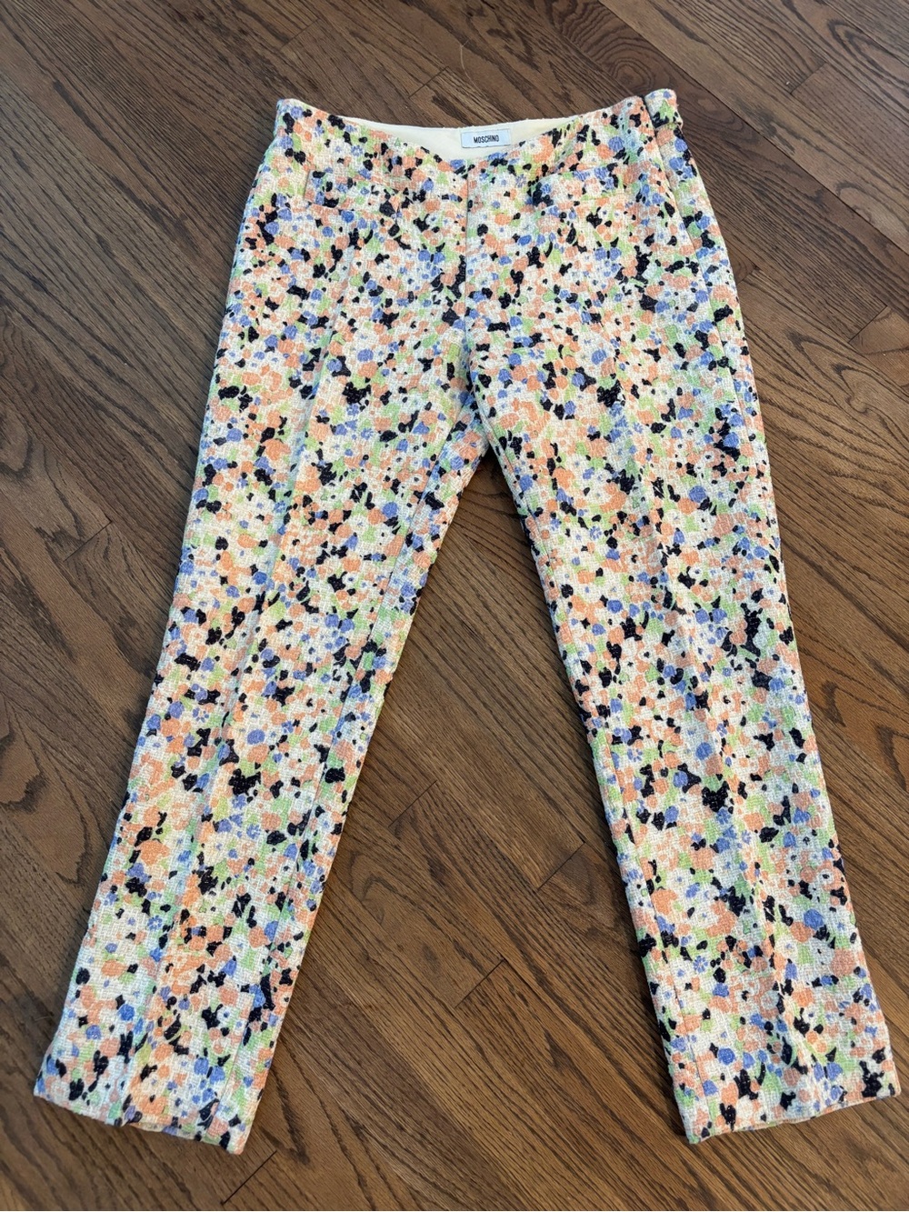 Moschino Vintage Tweed Cropped Multicolor Floral Print Pants